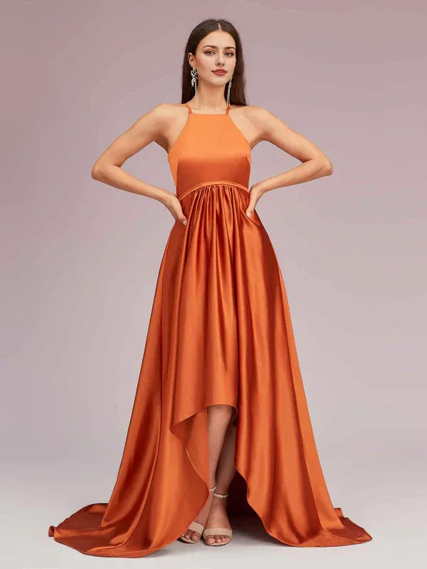 Robe Weitese unique en satin, col haut et bas, robe de soirée à bretelles spaghetti, sans manches, pour femme